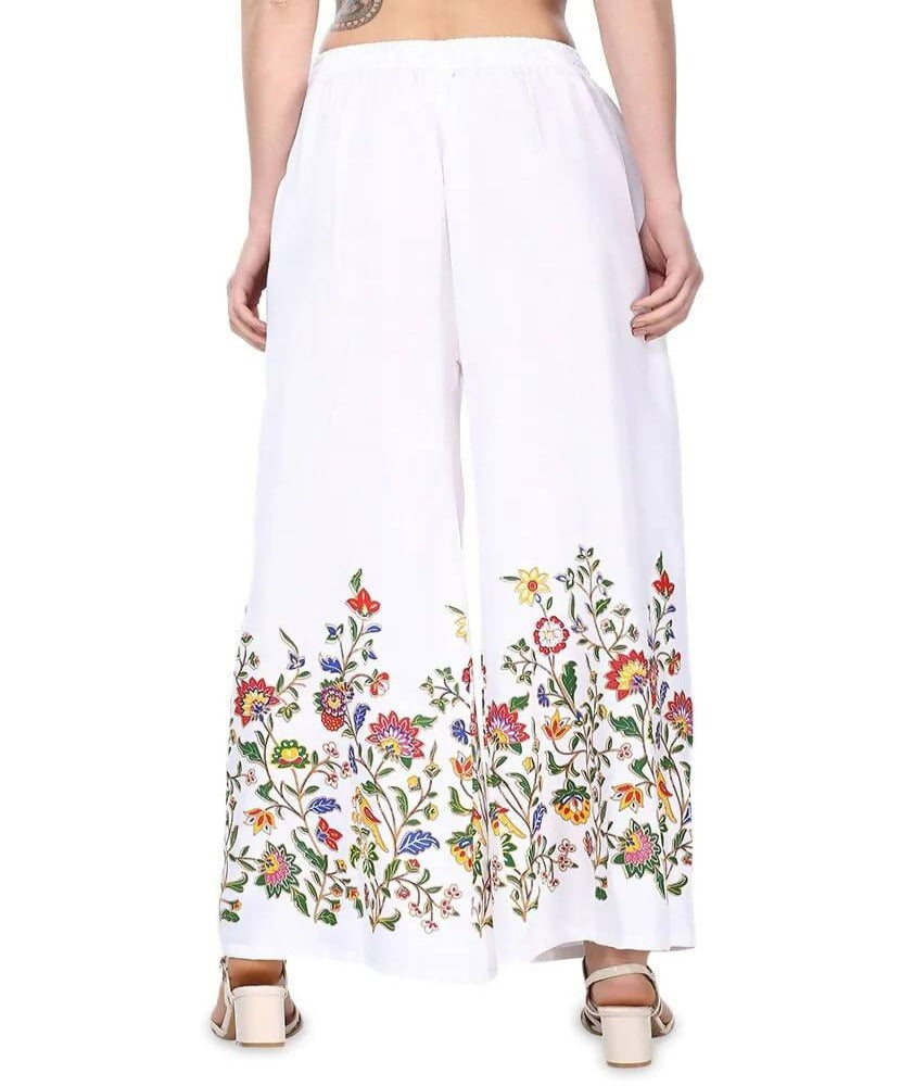 Mominos Fashion White Floral Design Palazzo | Grocsy