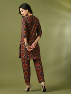 Myshka Women's Multi Printed Cotton Round Neck Party Tunic With Trousers Co-ord set | Grocsy