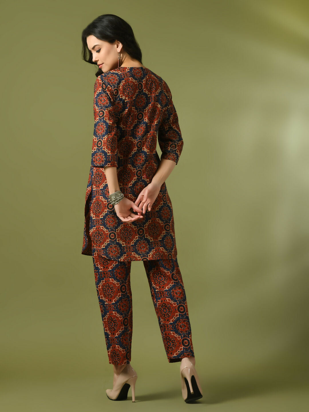 Myshka Women's Multi Printed Cotton Round Neck Party Tunic With Trousers Co-ord set | Grocsy
