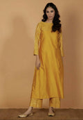 Cheera Women's Silk Blend Fancy Mustard Kurta Palazzo Set | Grocsy