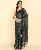 Dishitha Creation Indian Women's Designer Georgette Sequence Saree - Black | Grocsy
