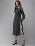 Yufta Women Black Ethnic Motifs Printed Regular Pure Cotton Kurta with Trouser & With Dupatta | Grocsy