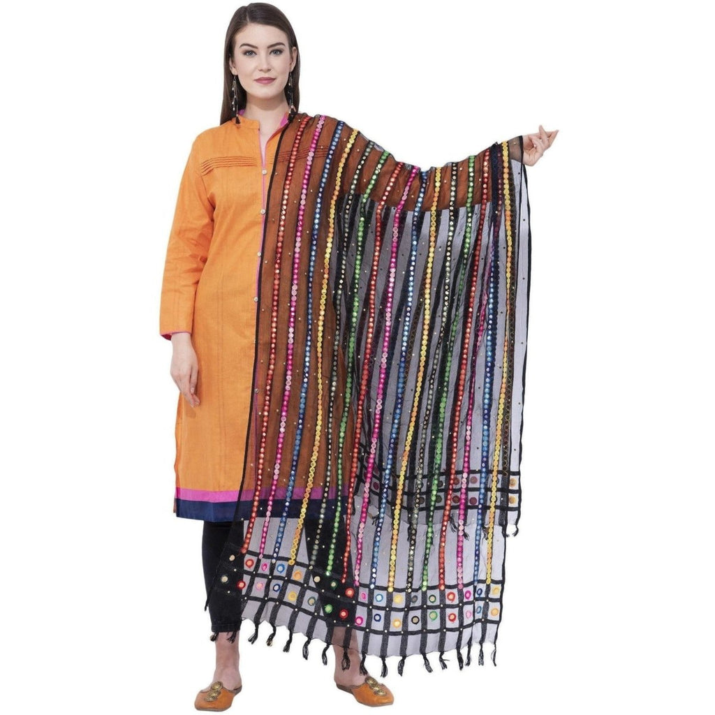 A R Silk Women's Multi Thread Work Orgenza Cotton Black Dupattas and Chunnis | Grocsy