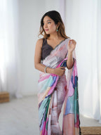 Multi Chinon Designer Digital Printed,Mirror Cut Work Saree - Sohni | Grocsy