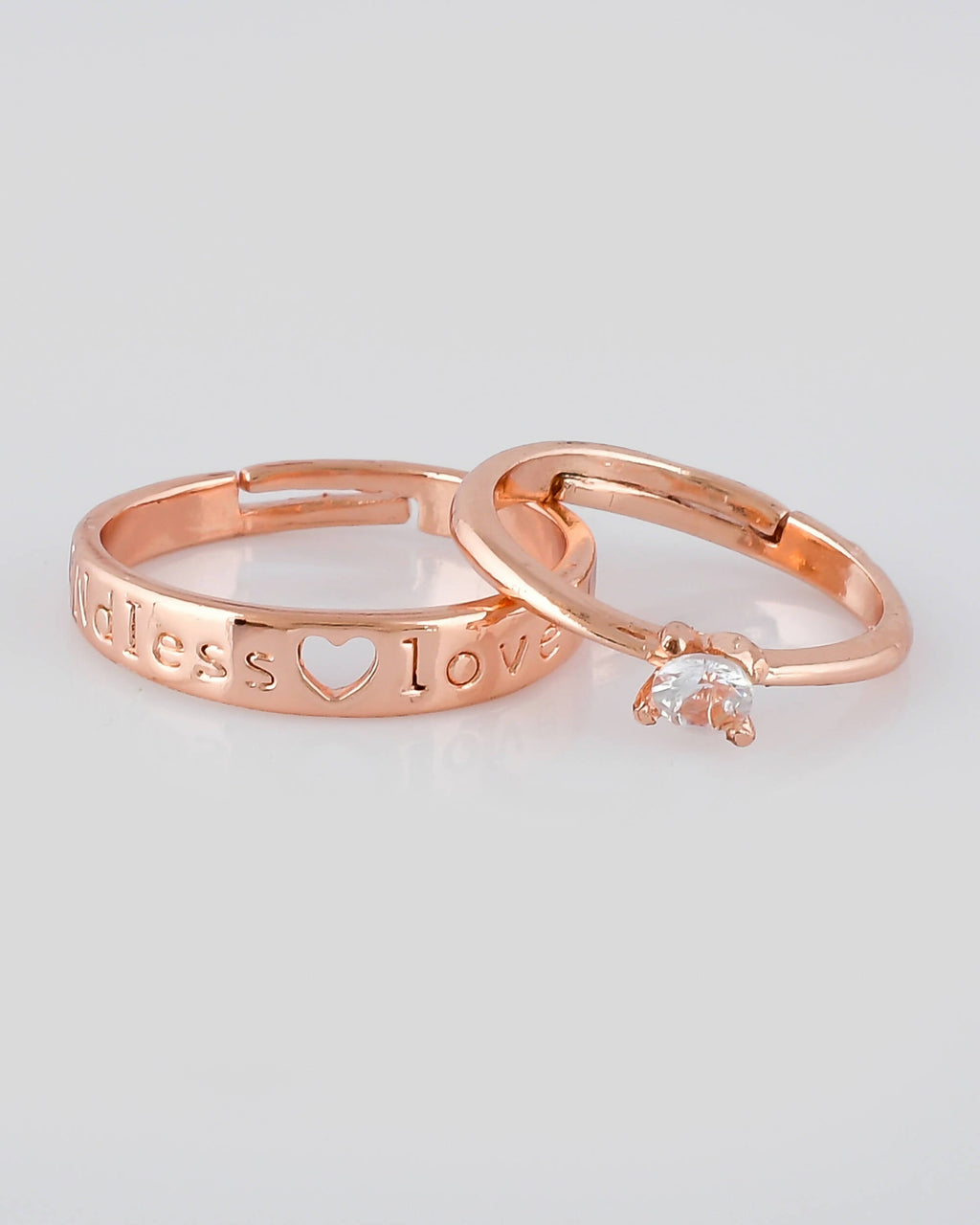 VOJ Stainless Steel Cubic Zirconia Gold-Polished Adjustable Couple Ring Set | Grocsy