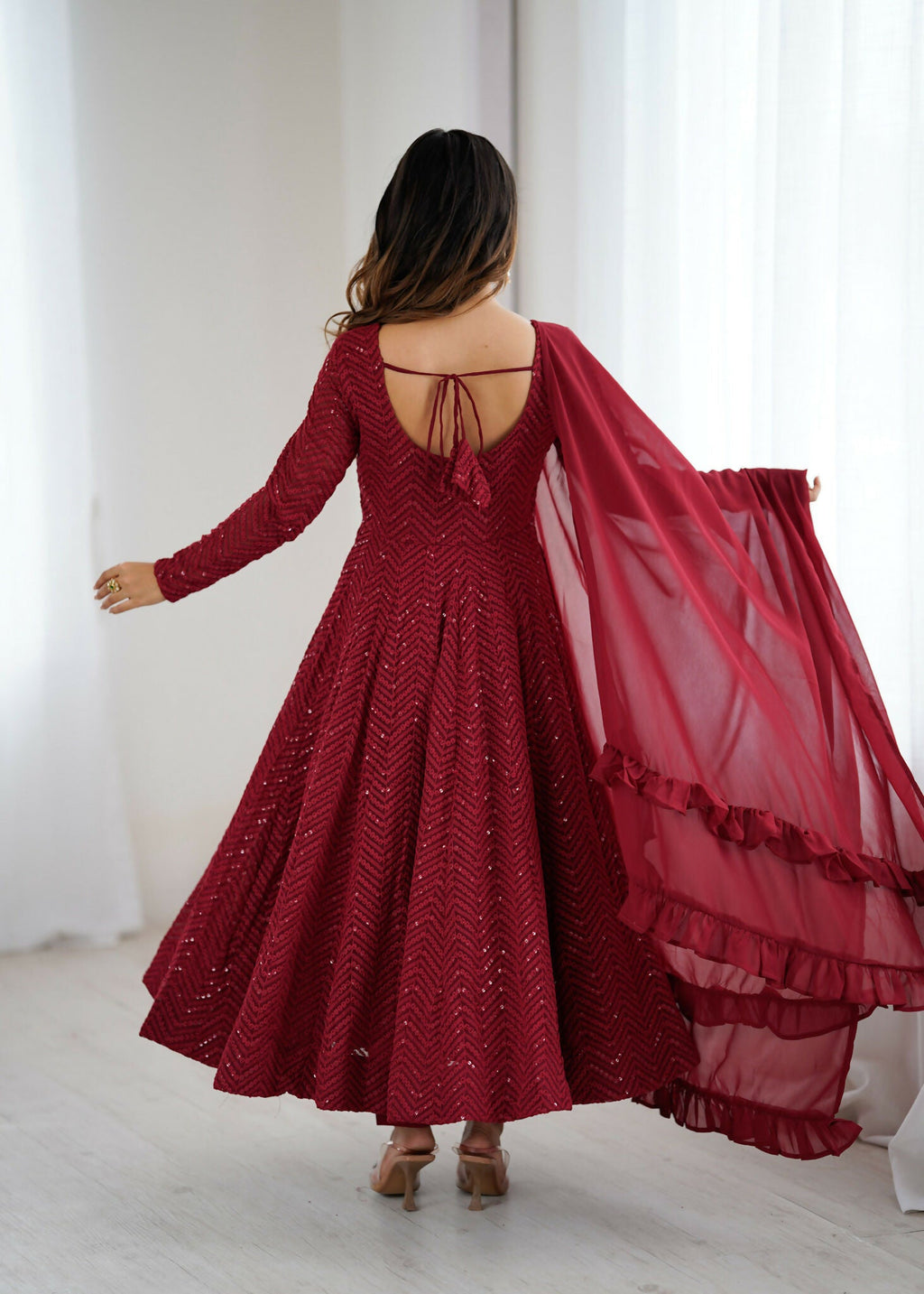 Joban Fashion Maroon Kurta Set Georgette Sequence Embroidery Work | Grocsy