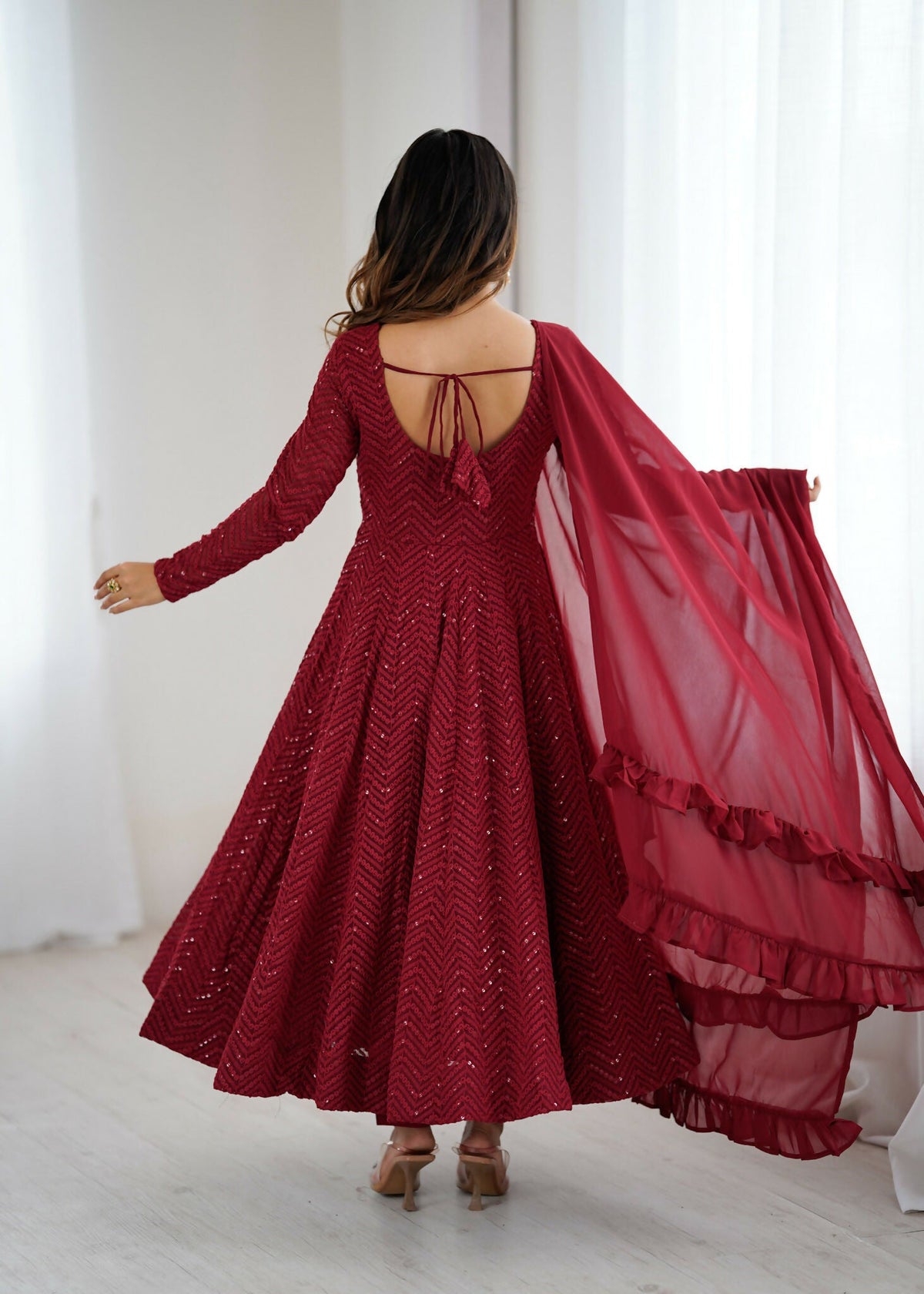 Joban Fashion Maroon Kurta Set Georgette Sequence Embroidery Work | Grocsy