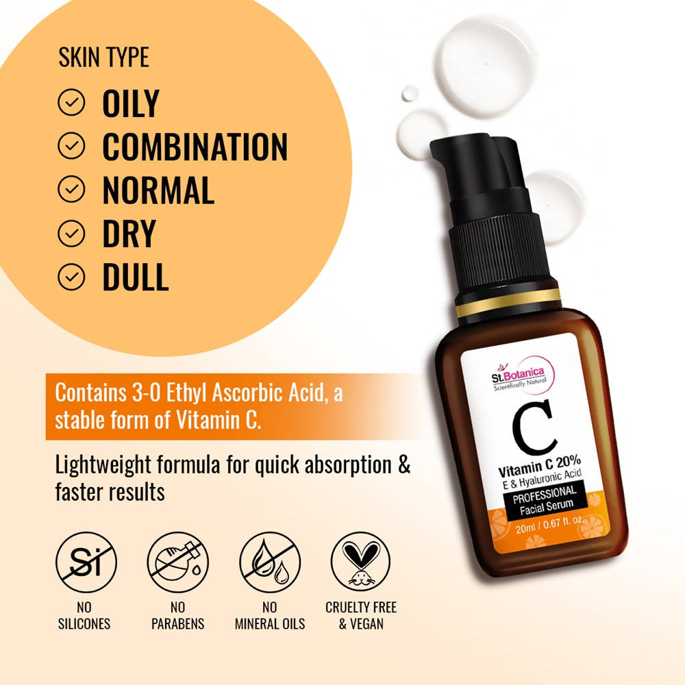 St.Botanica Vitamin C 20% E & Hyaluronic Acid Professional Facial Serum | Grocsy