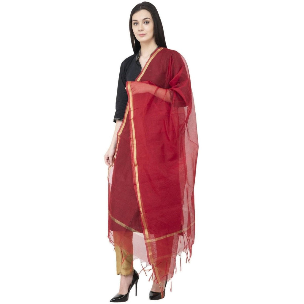 A R Silk Chanderi Piping Regular Dupatta Mehroon Color Dupatta or Chunni | Grocsy