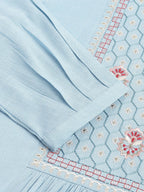 Light Blue Rayon Yoke Embroidered A-line Top - Tarini | Grocsy