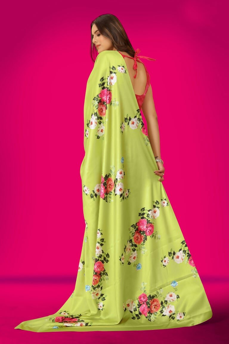 Aayaa Designer Printed Satin Saree - Multi Color | Grocsy