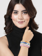 NVR Men & Women Set of 4 Artificial Beads-Beaded Evil Eye Elasticated Bracelet | Grocsy