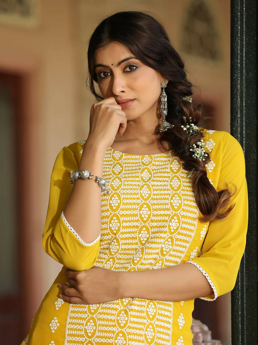 Juniper Women's Yellow Georgette Printed Kurta | Grocsy