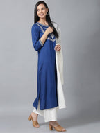 Yufta Women Blue & White Yoke Design Kurta with Palazzo & Dupatta | Grocsy