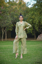 Women's Casual Fashionable Mahendi Mull Cotton co-ord set - Anya | Grocsy