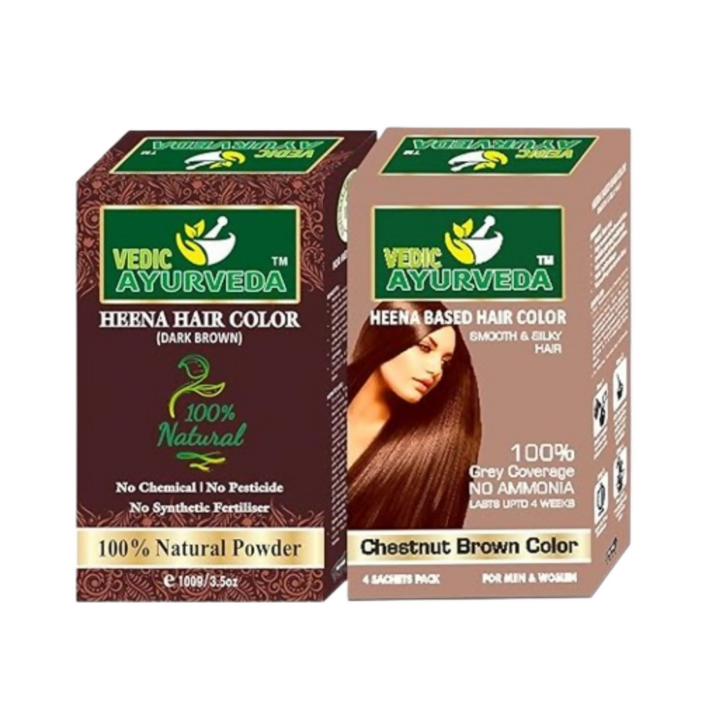 VedicAyurveda Henna Based Hair Colour - dark brown & Chestnut Brown | Grocsy