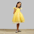 Pink Cow Fashions Yellow Dress With Net Layer At Bottom & Frill Sleeves | Grocsy
