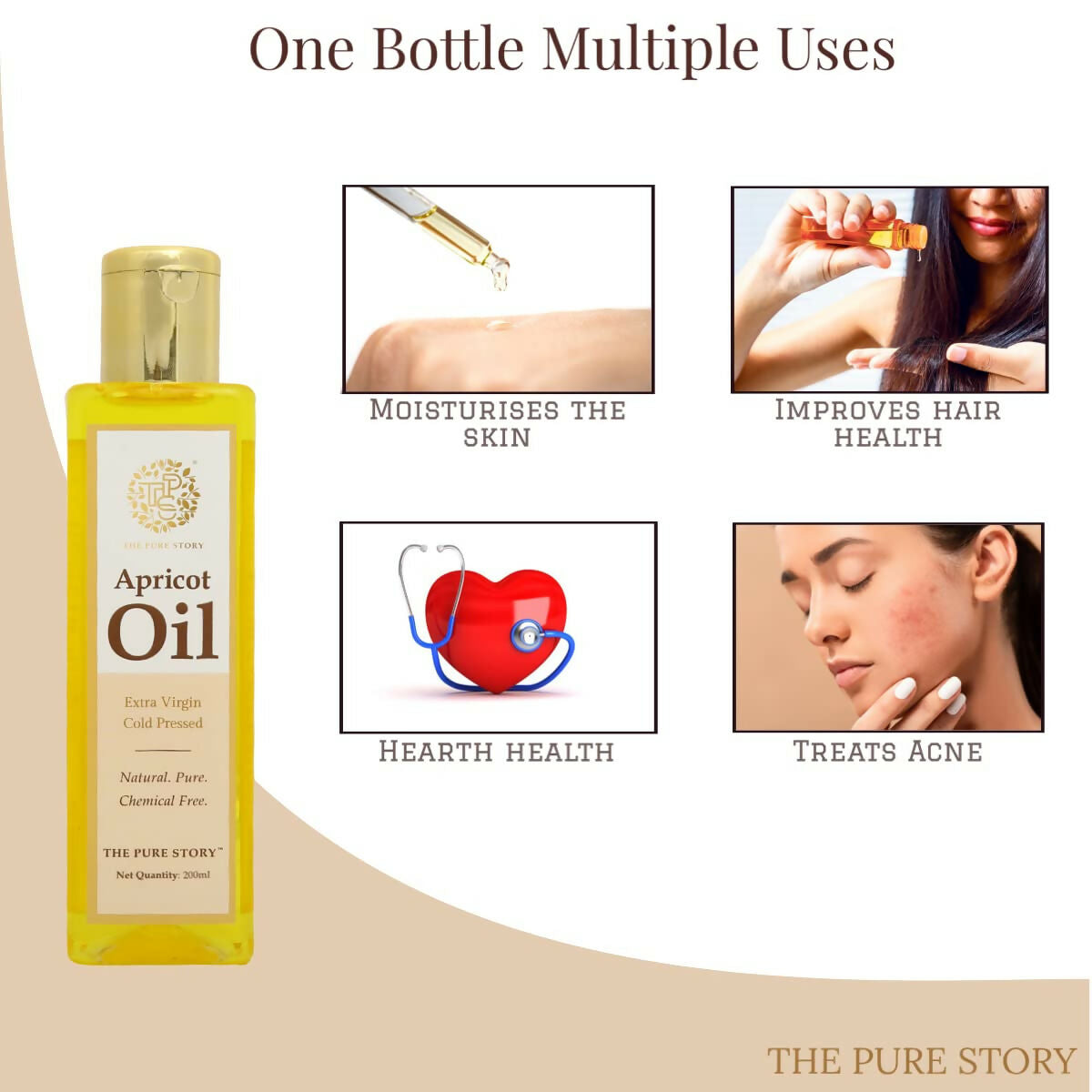 The Pure Story Natural Cold Pressed Apricot Hair Oil | Grocsy