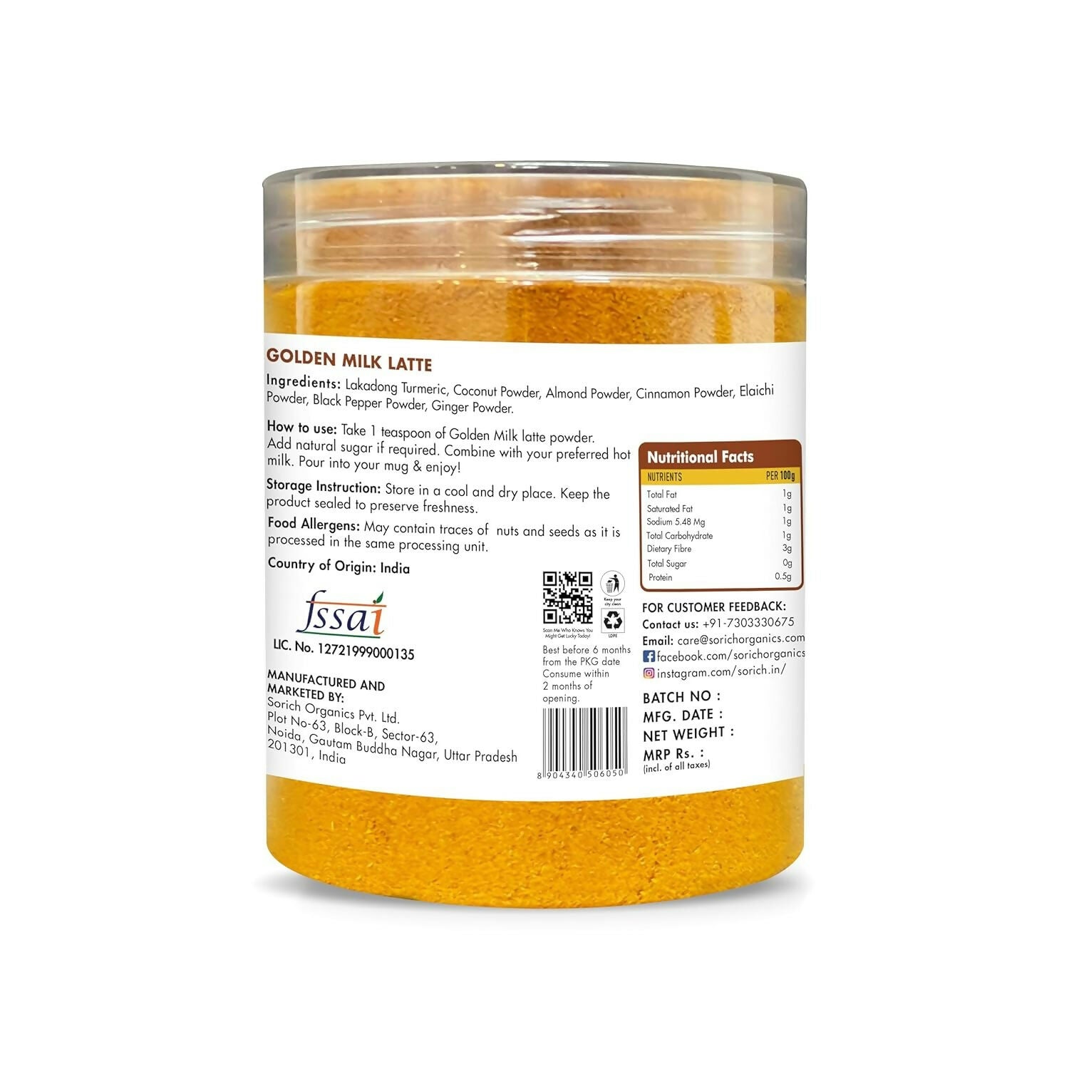 Sorich Organics Golden Milk Turmeric Latte Mix Powder | Grocsy