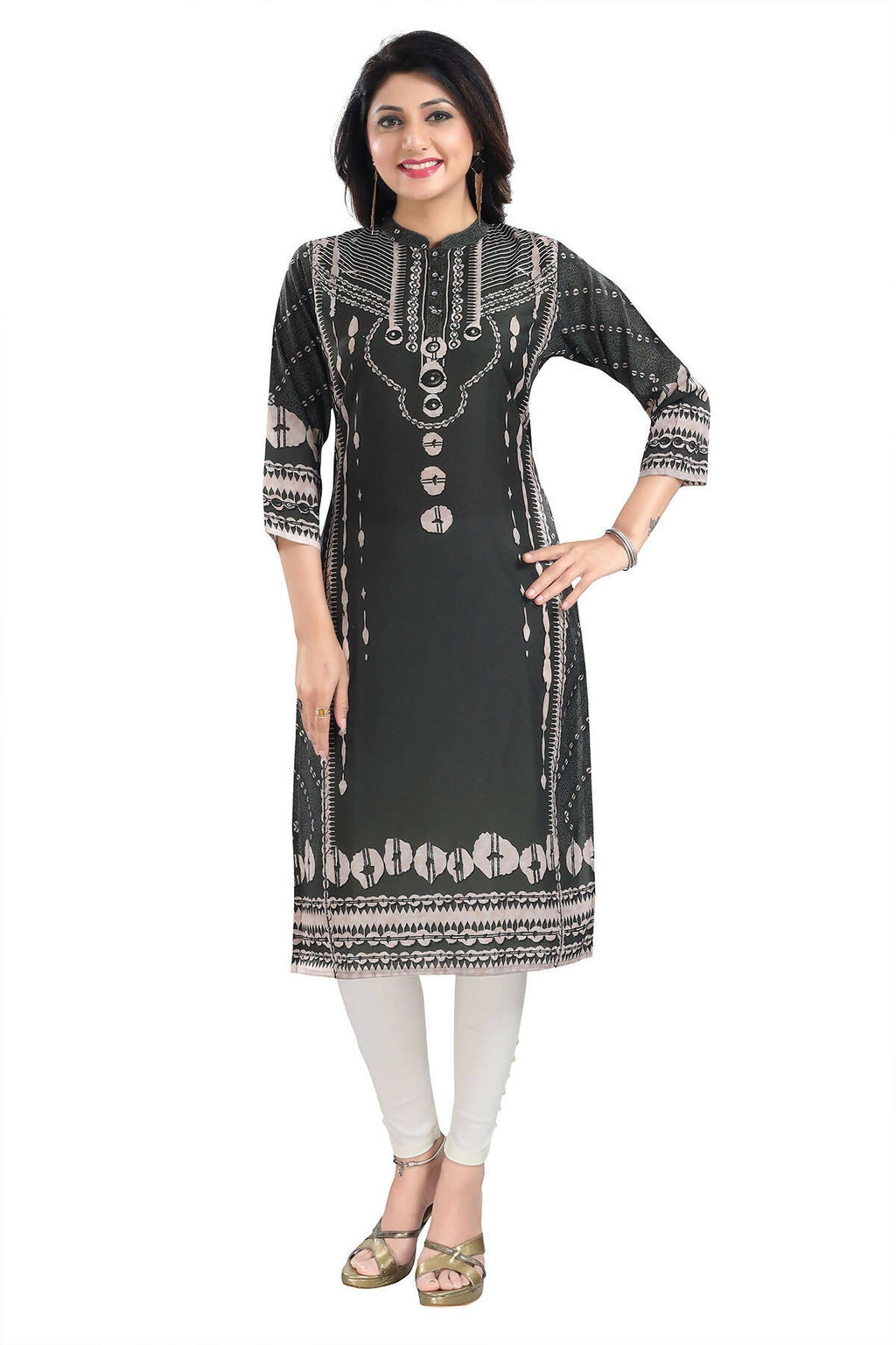 Snehal Creations Opulent Olive Digital Print Masleen Long Kurti Tunic | Grocsy