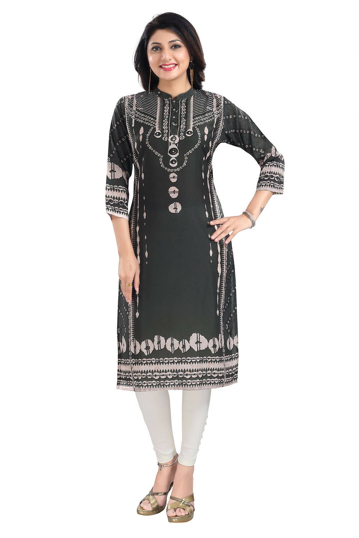 Snehal Creations Opulent Olive Digital Print Masleen Long Kurti Tunic | Grocsy