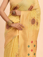 Shree Shyam Fashion Linen Cotton Yellow Saree | Grocsy