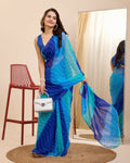 Blue Georgette Designer Printed Ready To Wear Saree - Ibiza | Grocsy