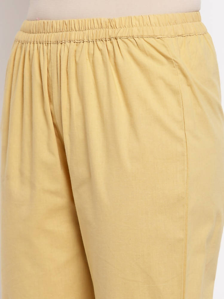 Myshka Women's Cream Cotton Solid Casual Trouser | Grocsy