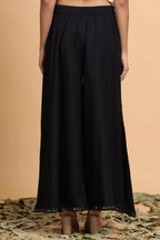 Juniper Women Black Rayon Solid Flared Palazzo | Grocsy