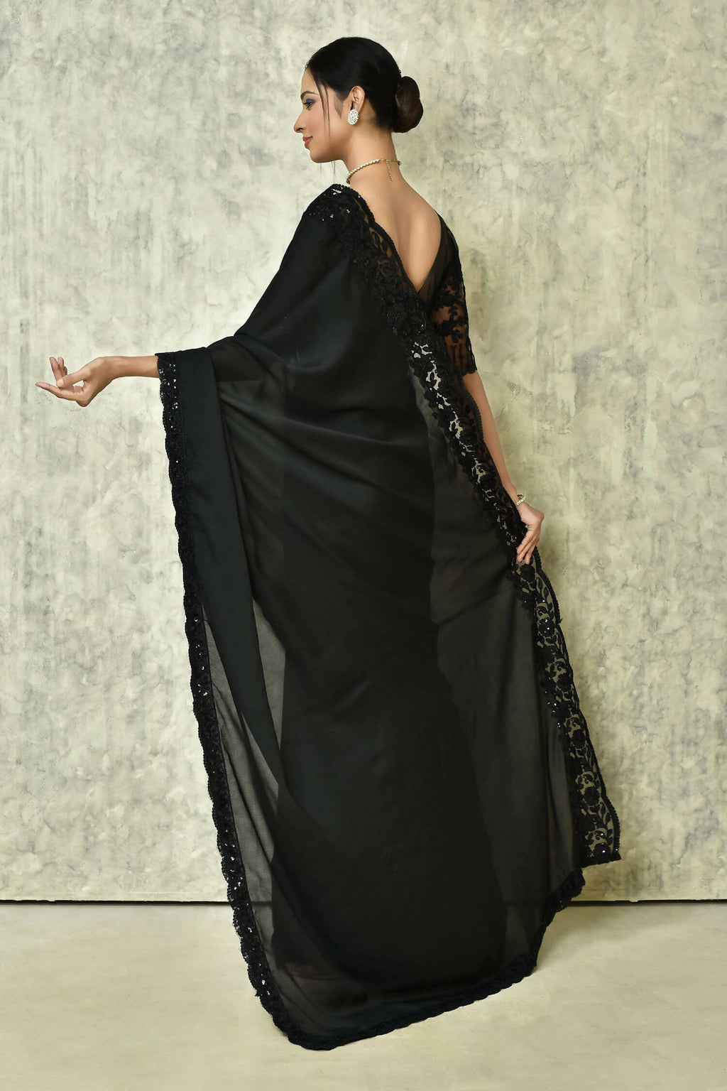 Black Silk Plain Saree with Blouse Piece - Purvi | Grocsy