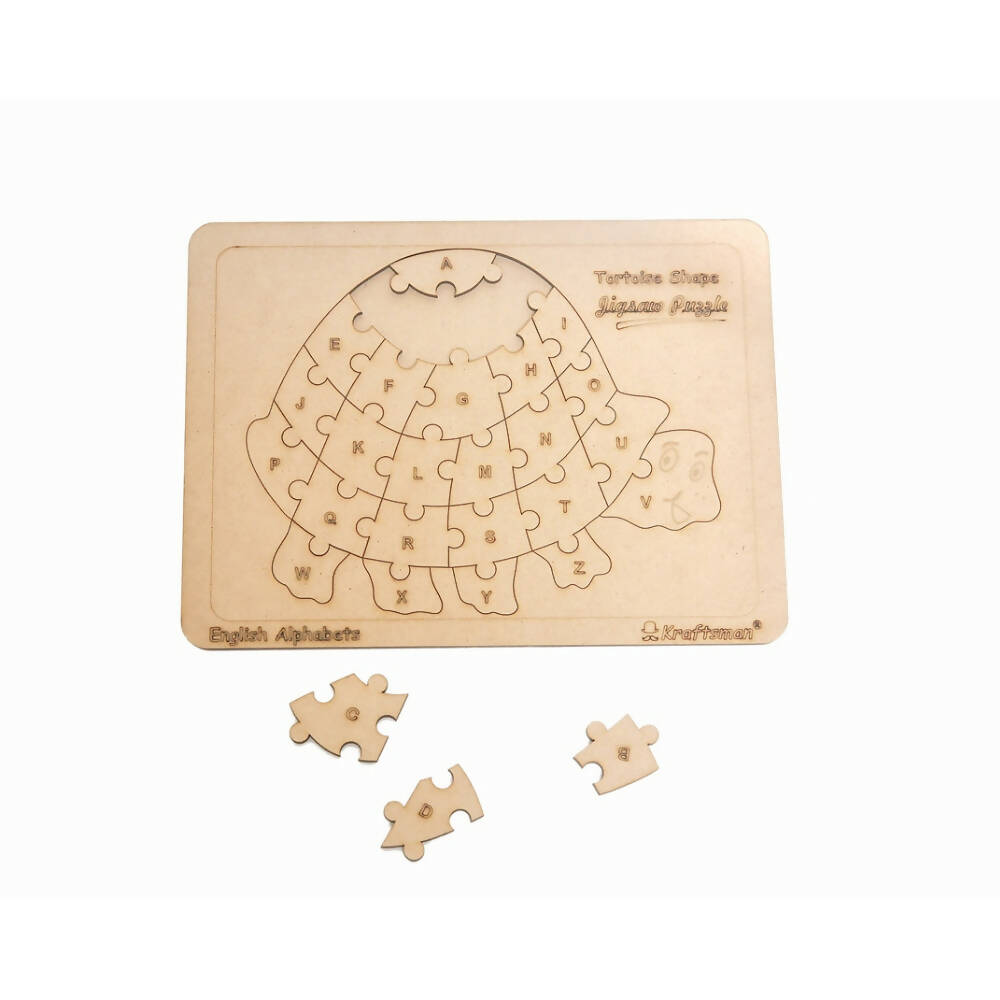 Kraftsman English Alphabets Wooden Jigsaw Puzzles Tortoise Shape Puzzle | Color Kit Included | Grocsy