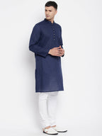 Even Apparels Blue Color Rayon Men's Kurta With Band Collar | Grocsy