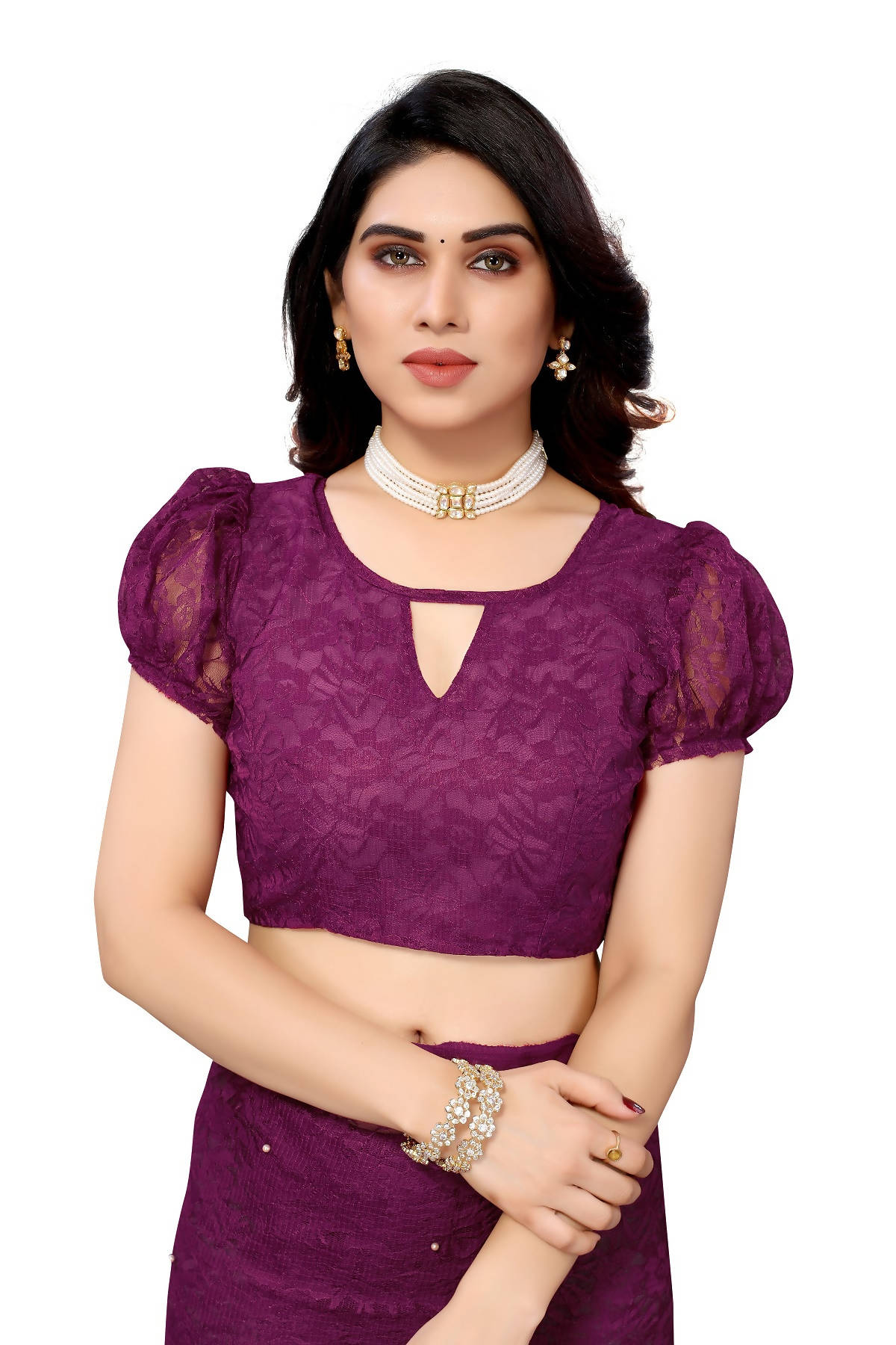 Vamika Ethnic Fire Purple Pearls Net Saree | Grocsy