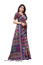 Vamika Blue Kalamkari Print With Jhalar Khadi Silk Saree (TANISHA BLUE) | Grocsy