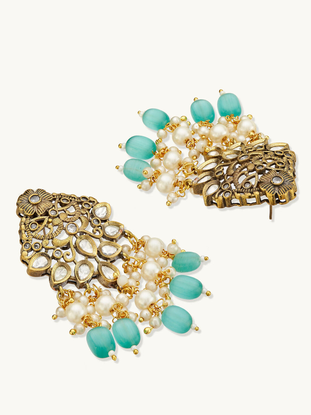 Nuyug 22K Gold-Plated Zircon Studded & Stone Beaded Strings Necklace Set | Grocsy