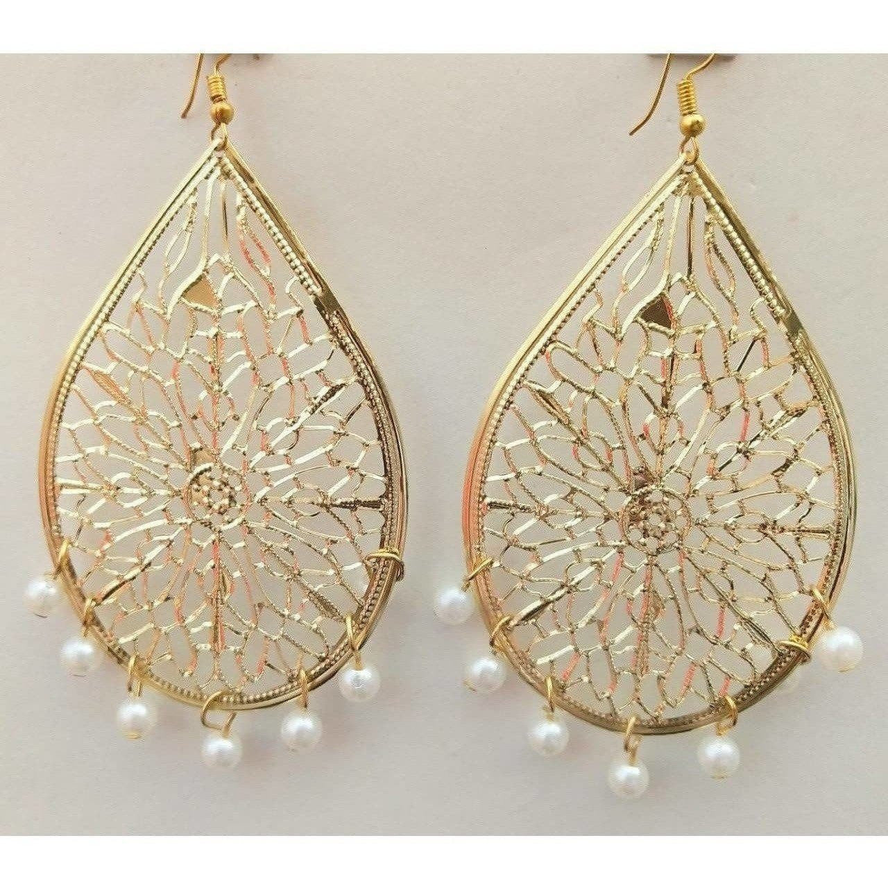 MS Fashion India Party Wear Gold-Polished White Pearl Tassel Earrings | Grocsy
