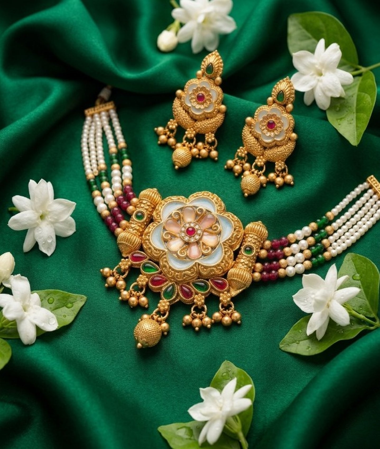 Jewel City Handcrafted Indian Kundan & Pearl Choker Necklace Set – Gold Plated for Weddings, Festivals | Grocsy