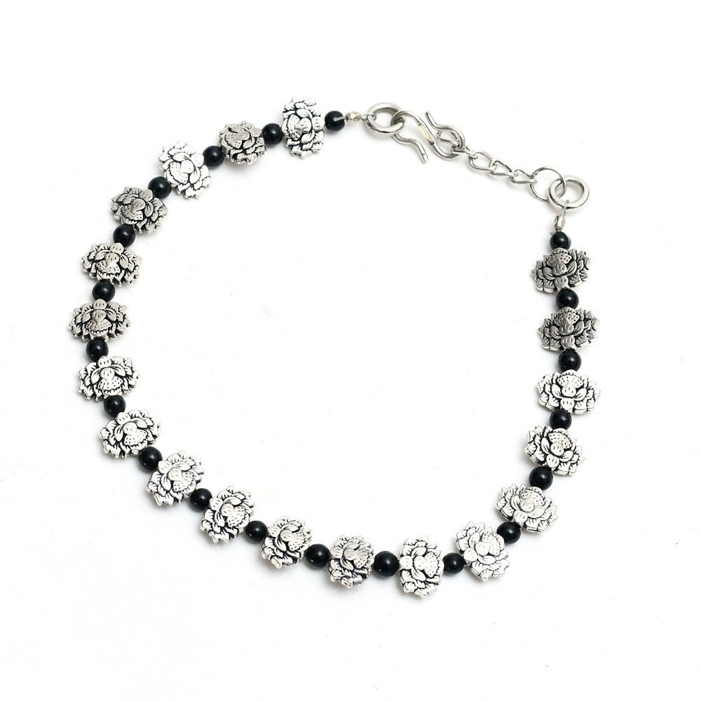 Mominos Fashion Kamal Johar Oxidised Silver Black Beads Anklets | Grocsy