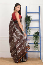 Very Much Indian Handmade Tie And Dye Cotton Saree By Women Weavers - Brown | Grocsy