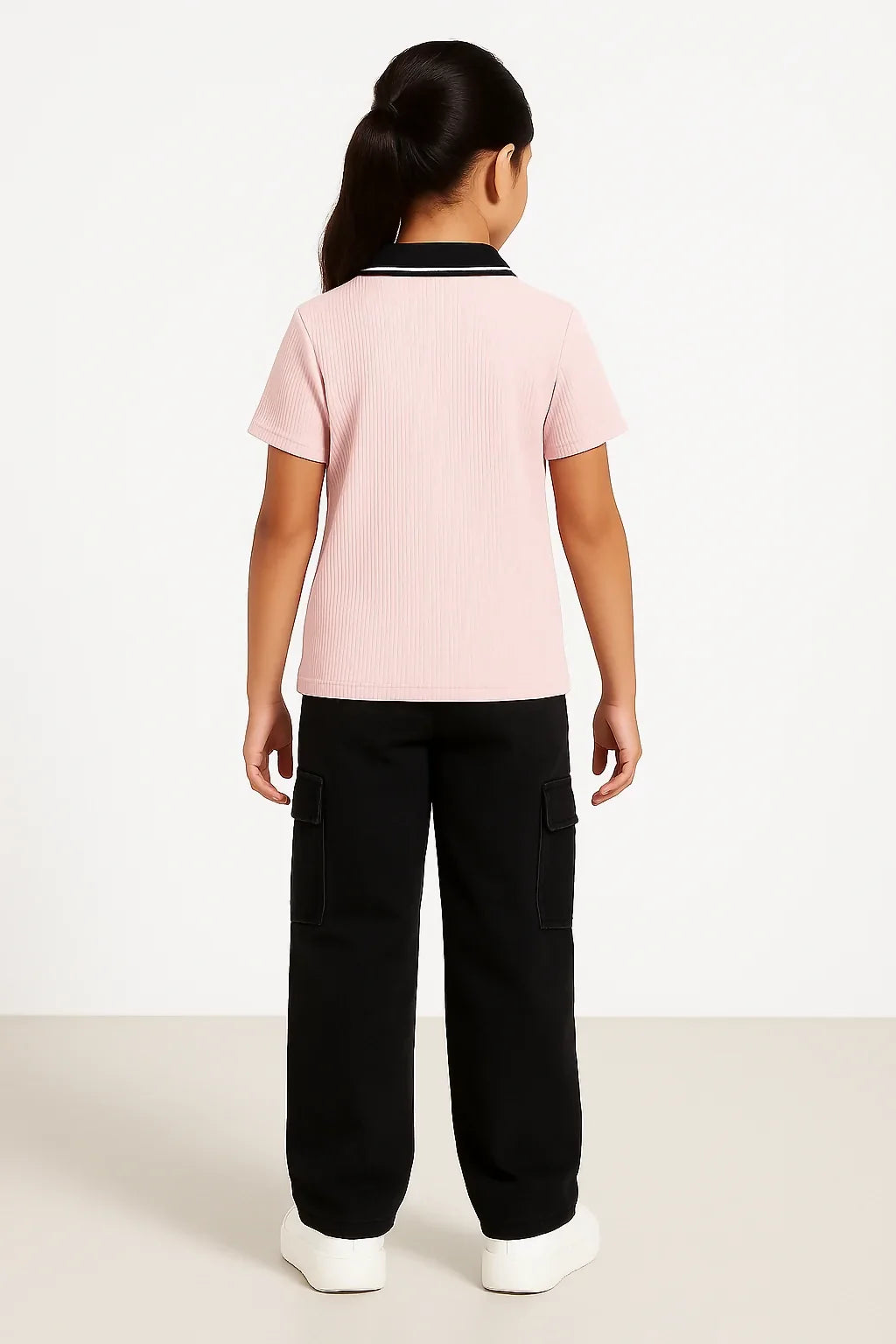 Chilins Girls Cotton Solid Collared Polo T-shirt | Grocsy