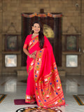 Mameraa Sarees Pink Faux Banarasi Silk Saree With Paithani Rich Weaved Pallu And Blouse-Pink | Grocsy