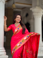 Mameraa Sarees Pink Faux Banarasi Silk Saree With Paithani Rich Weaved Pallu And Blouse-Pink | Grocsy
