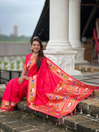 Mameraa Sarees Pink Faux Banarasi Silk Saree With Paithani Rich Weaved Pallu And Blouse-Pink | Grocsy