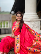 Mameraa Sarees Pink Faux Banarasi Silk Saree With Paithani Rich Weaved Pallu And Blouse-Pink | Grocsy