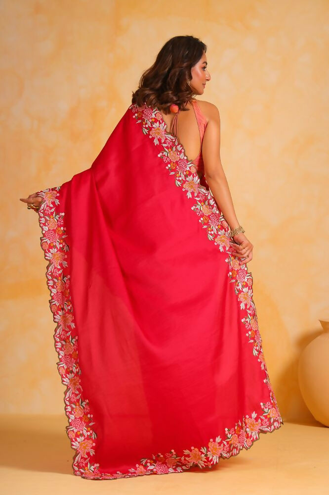 Vamsee Sundha Red Tussar Silk Saree | Grocsy
