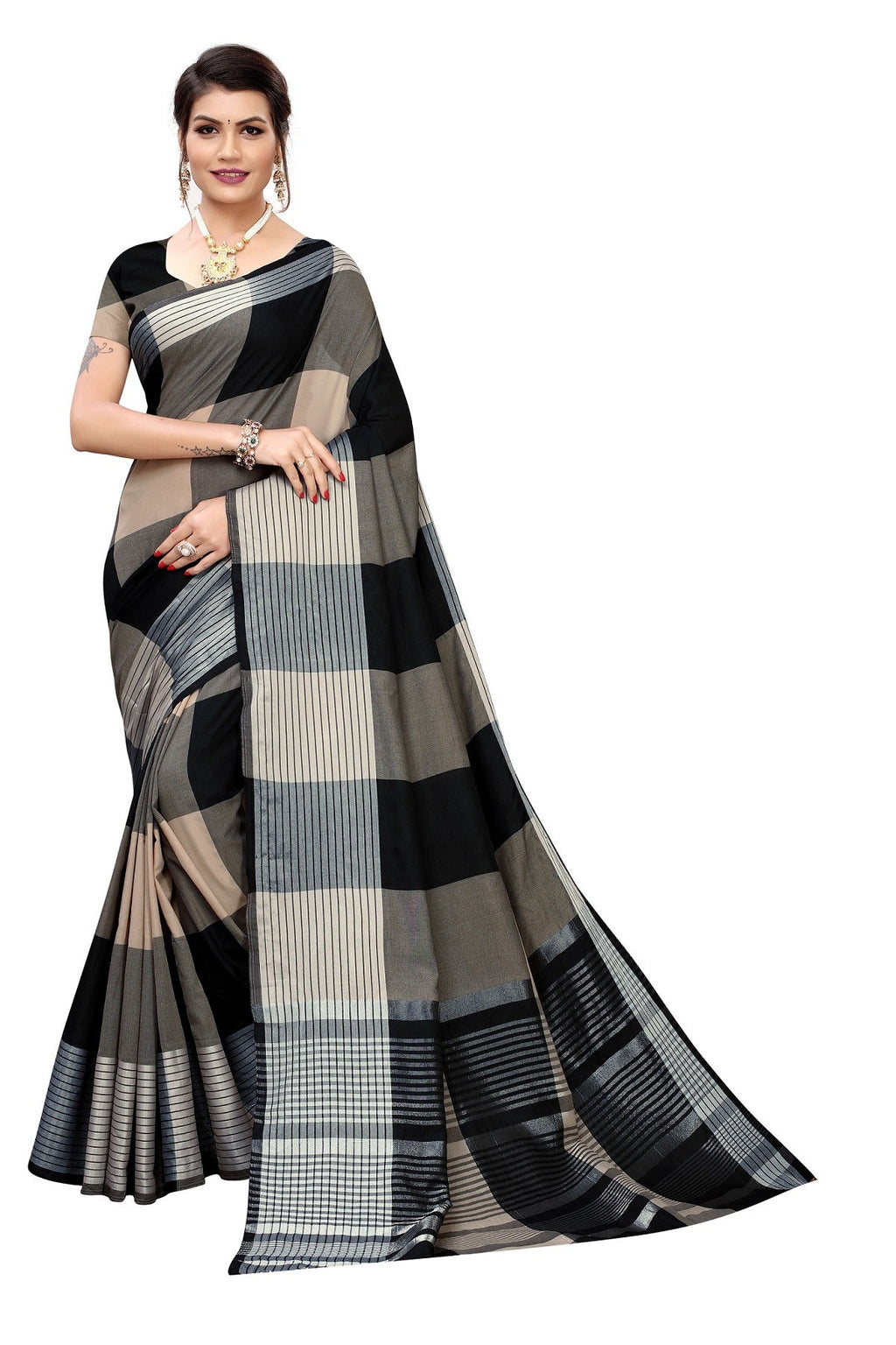Vamika Black Cotton Silk Weaving Saree | Grocsy