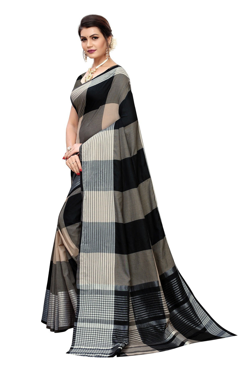 Vamika Black Cotton Silk Weaving Saree | Grocsy