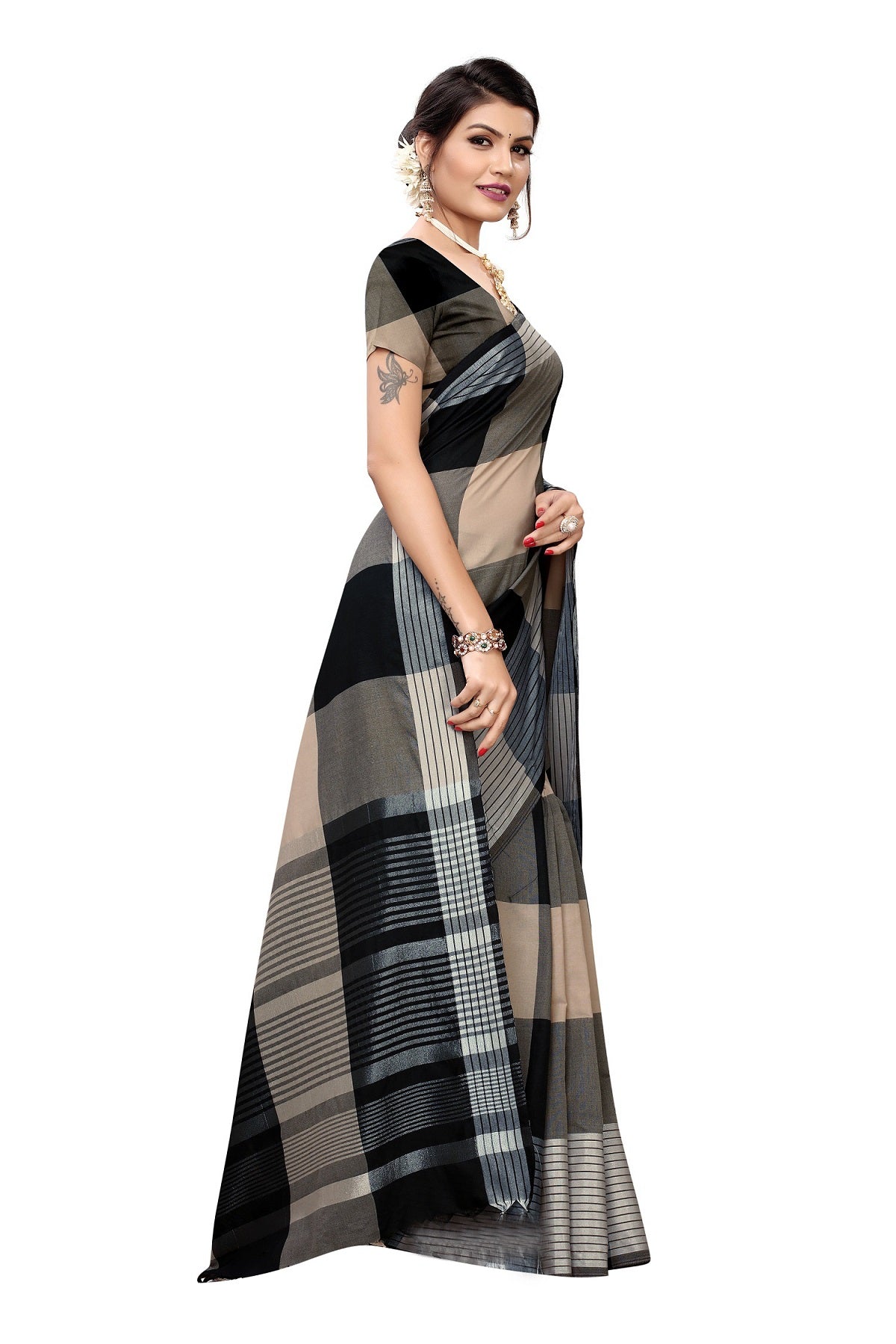 Vamika Black Cotton Silk Weaving Saree | Grocsy