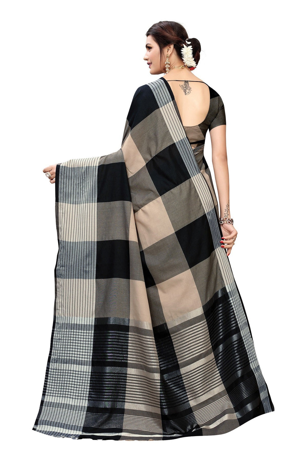 Vamika Black Cotton Silk Weaving Saree | Grocsy