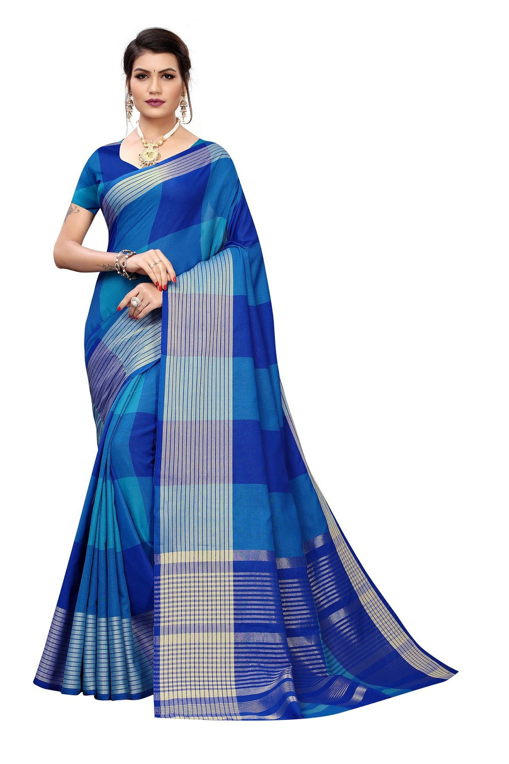 Vamika Blue Cotton Silk Weaving Saree | Grocsy